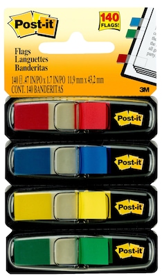 Post-it Flags, .47" Wide, Assorted Colors, 140 Flags/Pack (683-4)