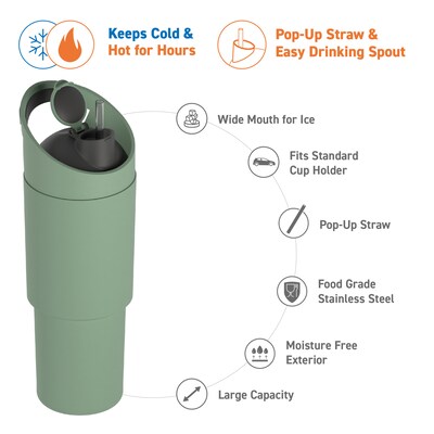 ASOBU Cosmic Stainless Steel Double Wall Insulated Water Bottle, 32 oz., Basil Green, (ADNABF77BG)