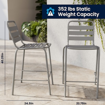 Flash Furniture Lila Indoor-Outdoor Restaurant Bar Height Stool with Slat Back, Silver (TLH015H)