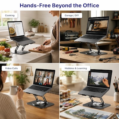 Uncaged Ergonomics Adjustable Swivel Laptop Stand for Desk, Steel, 360° Rotation, Up to 16", Black
