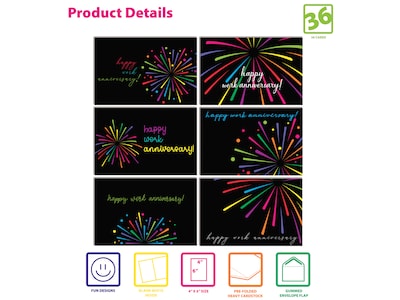 Better Office Fireworks Employee Appreciation Cards with Envelopes, 4" x 6", Assorted Colors, 36/Pack (64636-36PK)