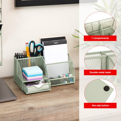Staples 7-Compartment Metal Mesh Desk Organizer, Sage Green (ST63825)