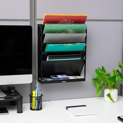 Mind Reader 5-Compartment Mountable Plastic Vertical File Storage, Black (WALLANCH-BLK)
