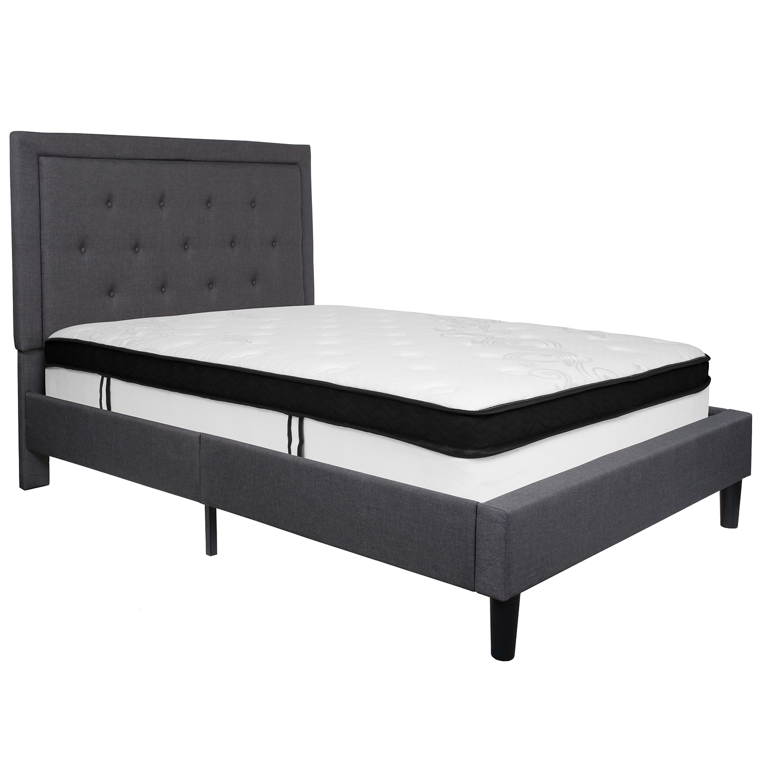Flash Furniture Roxbury Tufted Upholstered Platform Bed in Dark Gray Fabric with Memory Foam Mattress, Full (SLBMF30)