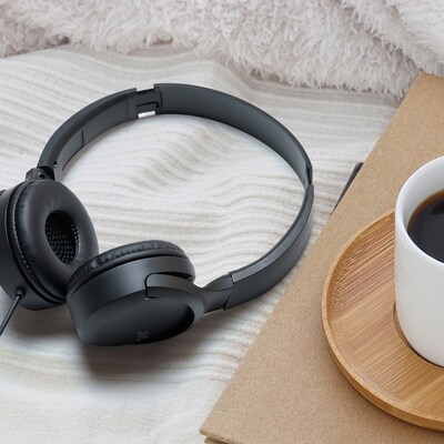 JVC Foldable On-Ear Headphones with Microphone, Black (HA-S33UC)