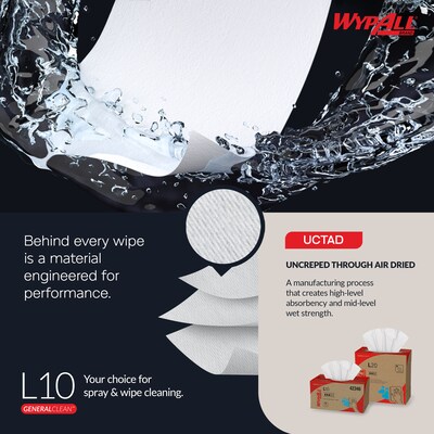 WypAll GeneralClean L10 Cleaning Towels, 12" x 10.5", White, 125 Sheets/Box, 18 Boxes/Carton (05322)