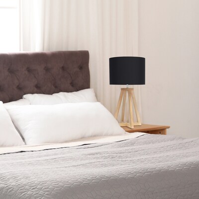 Simple Designs Interlocked Triangular Natural Wood Table Lamp with Black Fabric Shade (LT1069-NBK)