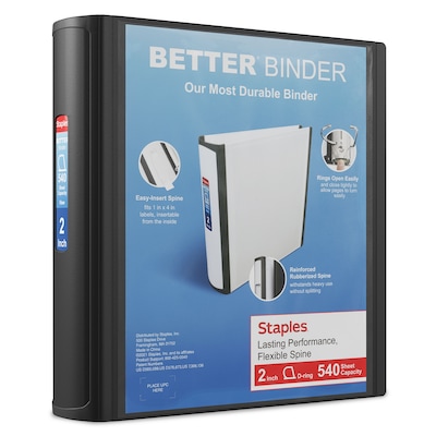 Staples® Better 2 3 Ring View Binder with D-Rings, Black (24067)