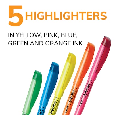 BIC Brite Liner Stick Highlighters, Chisel Tip, Assorted Colors, 5/Pack (BLP51W-AST)