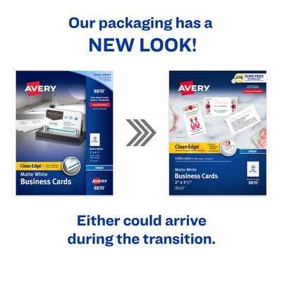 Avery Clean Edge Business Cards, 2 x 3 1/2, Matte White, 1000 Per Pack (8870)