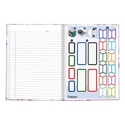 Blueline Fashion Hard Cover Index Notebook, 7.25" x 9.25", College Ruled, 96 Sheets, Lavender Floral (A9.02)