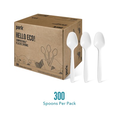 Perk™ Eco Compostable PLA Spoon, Medium-Weight, White, 300/Pack (PK56203)