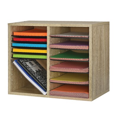 AdirOffice 12-Compartment Wood Literature Organizer, Medium Oak (500-12-MEO)