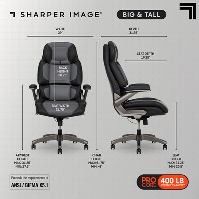 Sharper Image S-950 Heated Ergonomic Faux Leather Swivel Executive Massage Chair, Gray/Black (52755M-GRYBLK)