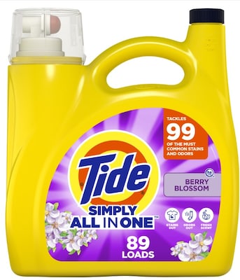 Tide Simply HE Liquid Laundry Detergent, Berry Blossom, 89 Loads, 117 oz. (12080)