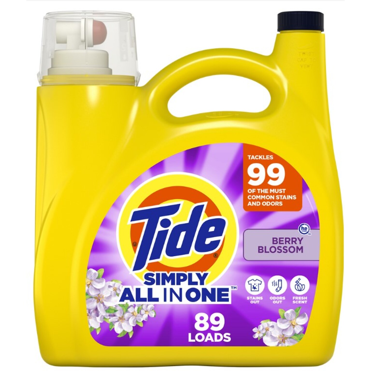 Tide Simply HE Liquid Laundry Detergent, Berry Blossom, 89 Loads, 117 oz. (12080)