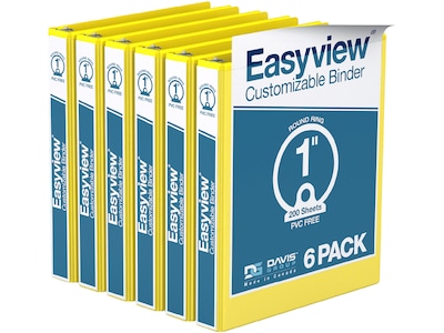 Davis Group Easyview Premium 1 3-Ring View Binders, Yellow, 6/Pack (8411-05-06)