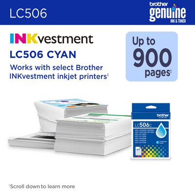 Brother LC506 Cyan Standard Yield Ink Cartridge, Prints Up to 900 Pages (LC506CS)