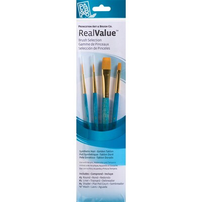 Princeton RealValue Mixed Media Synthetic Taklon, Variety Brush Set, 4/Set, 3 Sets/Bundle (PBXPR9172-3)