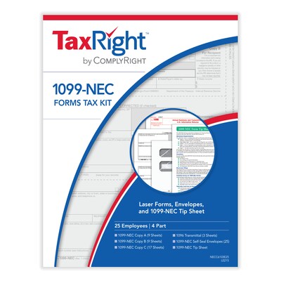 TaxRight™ 2023 1099-NEC Tax Form Kit with Envelopes, 4-Part, 25/Pack (NECSC6103E25)