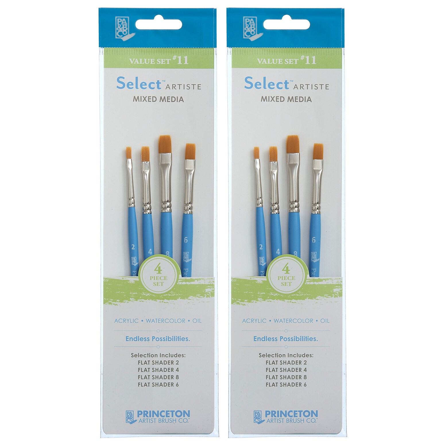 Princeton Select Artiste Mixed Media Synthetic Variety Brush Set No. 11, 4/Set, 2 Sets/Bundle (PBXP3750SET111-2)