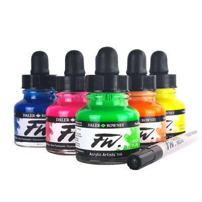 Daler-Rowney FW Acrylic Ink, Assorted Colors, 29.5ml, 6/Set (DRW160329007)
