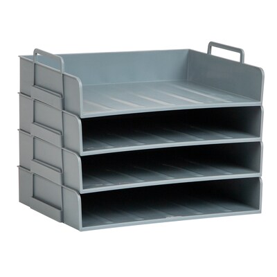 Mind Reader Plastic Side Loading Stackable Letter Tray, Letter Size, Gray, 4 Pieces (DANSTACK4-GRY)