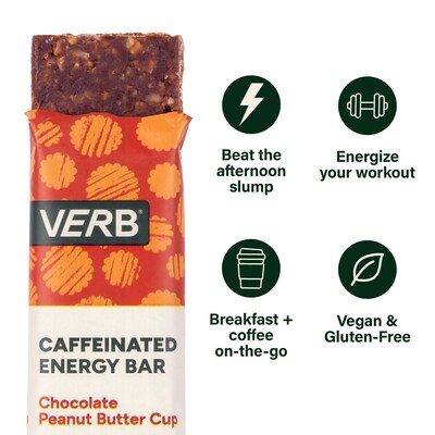 VERB Caffeinated Gluten Free Chocolate Peanut Butter Cup Energy Bar, 0.92 oz., 16/Pack (220-02524)