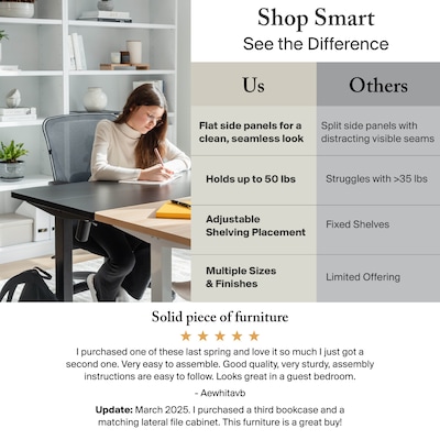 Bush Furniture Somerset 65"H 5-Shelf Bookcase with Adjustable Shelves, Storm Gray Laminate (WC81565)