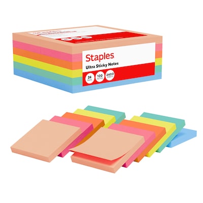 Staples Ultra Sticky Notes, 3 x 3, Golden Hour Collection, 100 Sheets/Pad, 24 Pads/Pack (ST62885)