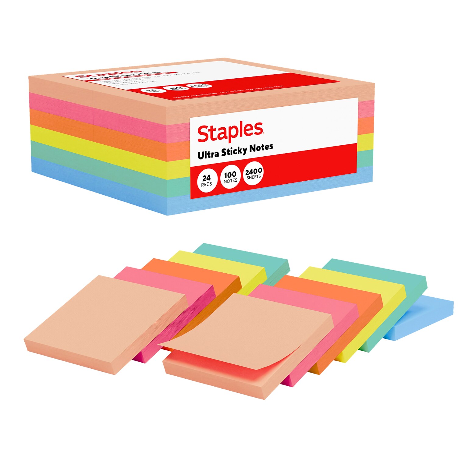 Staples Ultra Sticky Notes, 3 x 3, Golden Hour Collection, 100 Sheets/Pad, 24 Pads/Pack (ST62885)