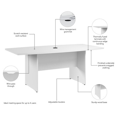 Bush Business Furniture 72W x 36D Boat Shaped Conference Table with Wood Base, White (99TB7236WH)