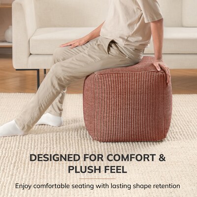 Anji Mountain Madison Ivory Brown Fabric Square Pouf Ottoman (AMBPF103-1818)
