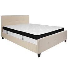 Flash Furniture Tribeca Tufted Upholstered Platform Bed in Beige Fabric with Memory Foam Mattress, Q