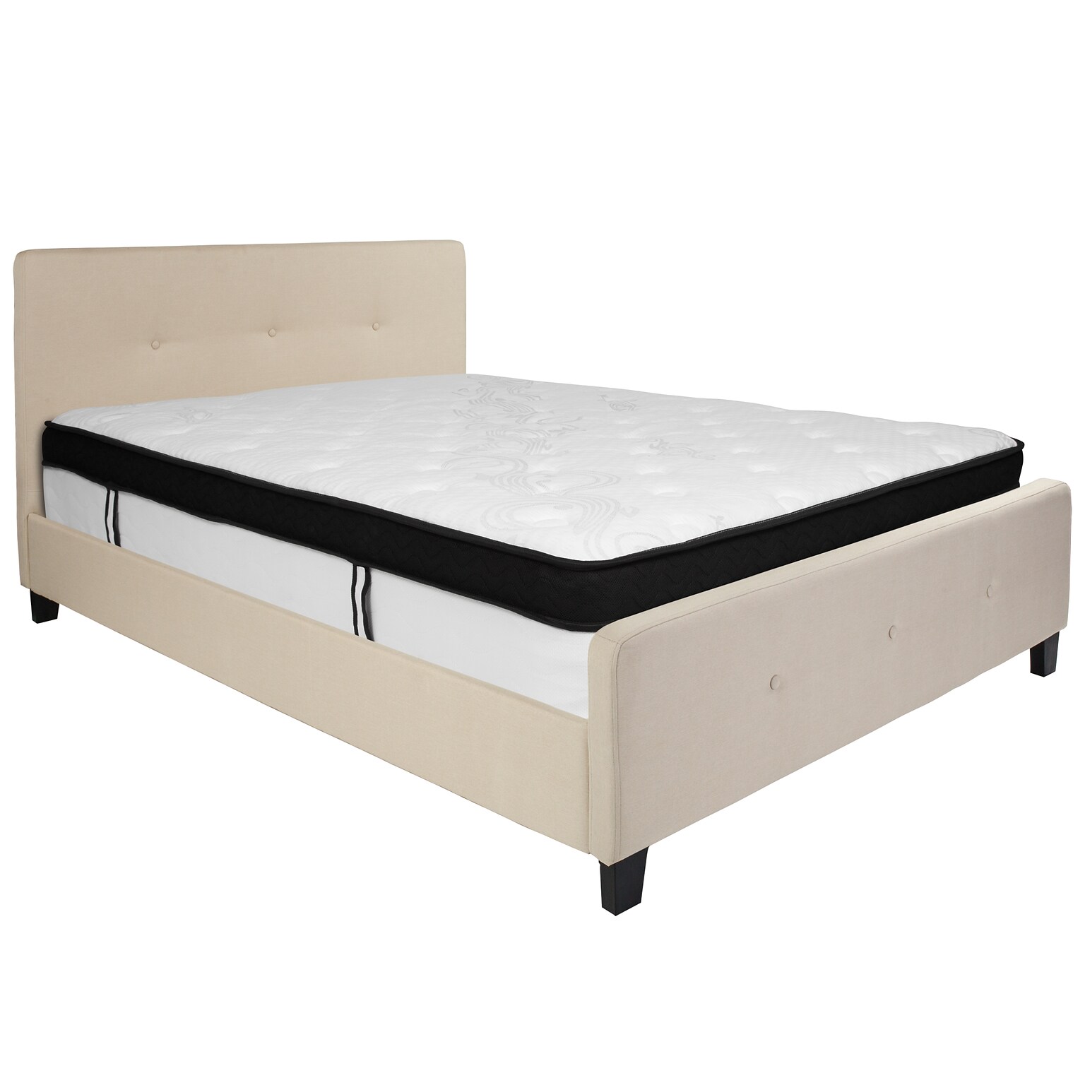 Flash Furniture Tribeca Tufted Upholstered Platform Bed in Beige Fabric with Memory Foam Mattress, Queen (HGBMF19)