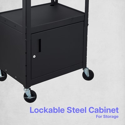 Luxor LEADER 3-Shelf Adjustable Media Utility Cart with Locking Cabinet, Black (AVJ42C)