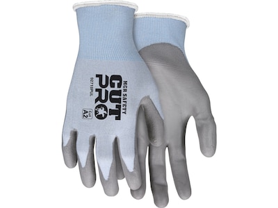 MCR Safety Cut Pro Hypermax Fiber/Polyurethane Work Gloves, Blue/Gray, L, Pair (92718PUL)