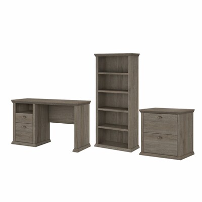 Bush Furniture Yorktown 50 Computer Desk with File Cabinet and 5-Shelf Bookcase, Restored Gray (YRK011RTG)