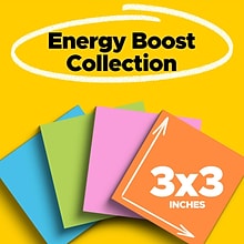 Post-it Super Sticky Notes, 3 x 3, Energy Boost Collection, 70 Sheet/Pad, 24 Pads/Pack (65424SSAUC