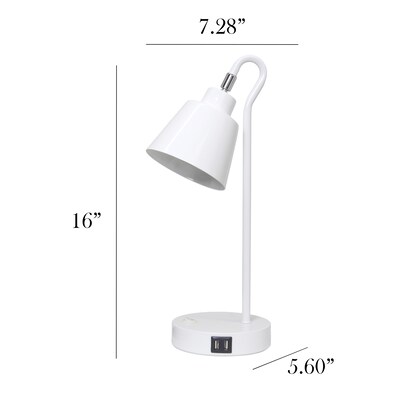 Simple Designs Sleek Essentials LED Desk Lamp, 16", with USB Ports, White (LD1073-WHT)