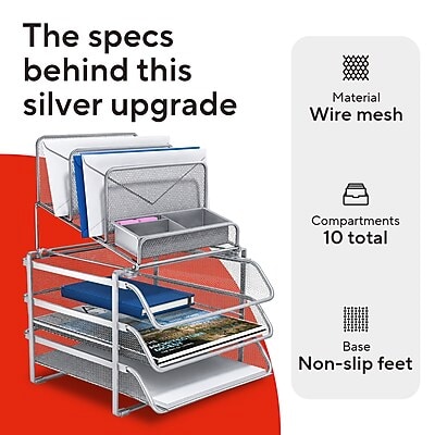 TRU RED™ All-In-One 10-Compartment Wire Mesh Compartment Storage, Silver (TR57531)
