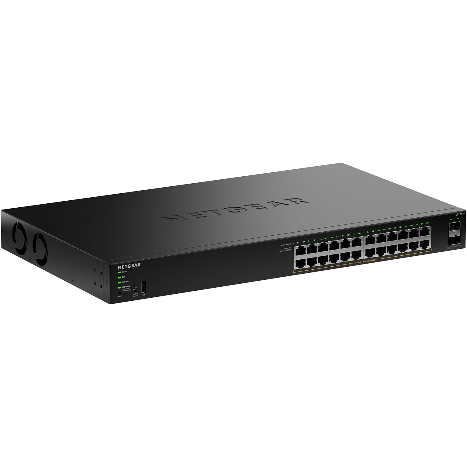 Netgear S350 Series 24-Port Gigabit PoE Smart Switch, 1000Mbps, Black (GS324TP-200NAS)