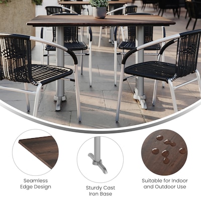 Flash Furniture Acadia Wooden Dining Table with T-Bases, 30"D x 48"W, Dark Brown/Silver Base (ST3048WBRT0522S)