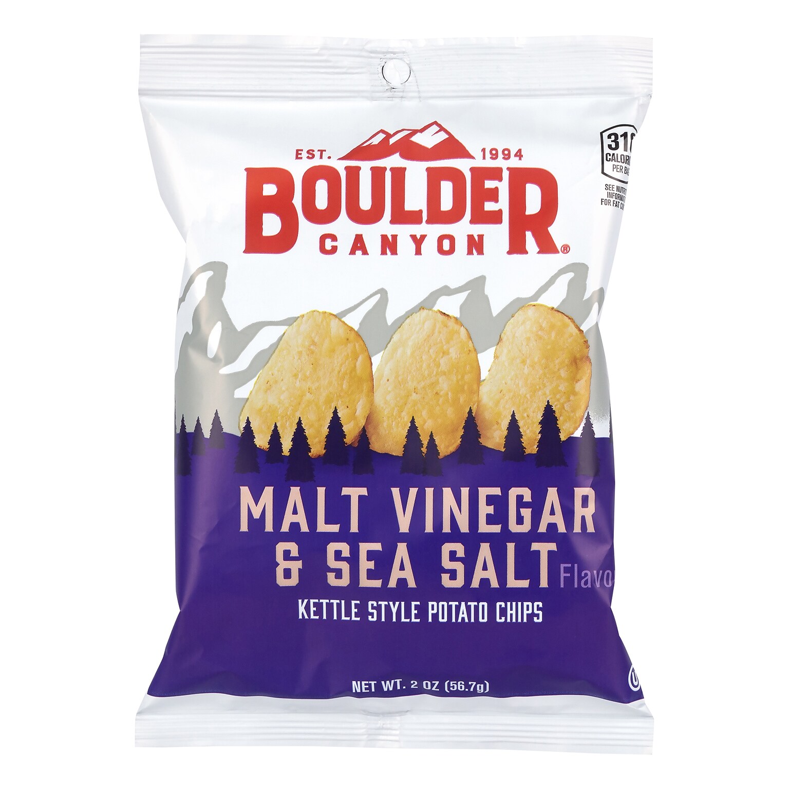 Boulder Canyon Malt Vinegar & Sea Salt Potato Chips, 2 oz., 8/Box (220-02560)
