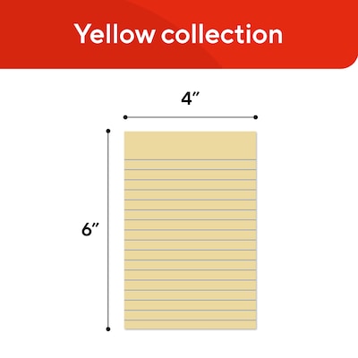Staples Recycled Sticky Notes, 4" x 6", Sunshine Collection, Lined, 100 Sheets/Pad, 5 Pads/Pack (S46YR/552572)