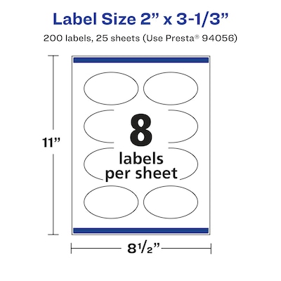 Avery Laser/Inkjet Multipurpose Labels, White, 8 Labels/Sheet, 25 Sheets/Pack (94056)