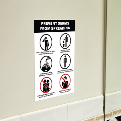 Avery Surface Safe "Prevent Germs from Spreading" Preprinted Wall Decals, 7" x 10", White/Black, 5/Pack (83174)