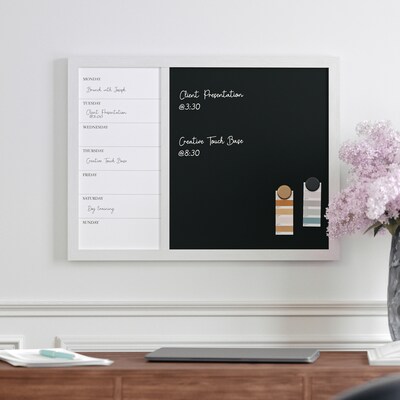 Martha Stewart Everette Magnetic Chalk-Dry Erase Weekly Calendar Combo Set, Engineered Wood Frame, 24"x18" (BRPMCO1M24561WT)