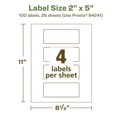 Avery EcoFriendly Laser/Inkjet Rectangle Multipurpose Labels, 2" x 5", White, 100/Pack (94241)