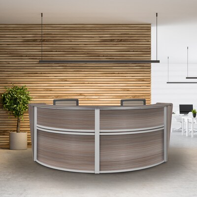 Regency Marque 124.5W Curved Reception Desk Workstation, Driftwood Gray (77292GY)